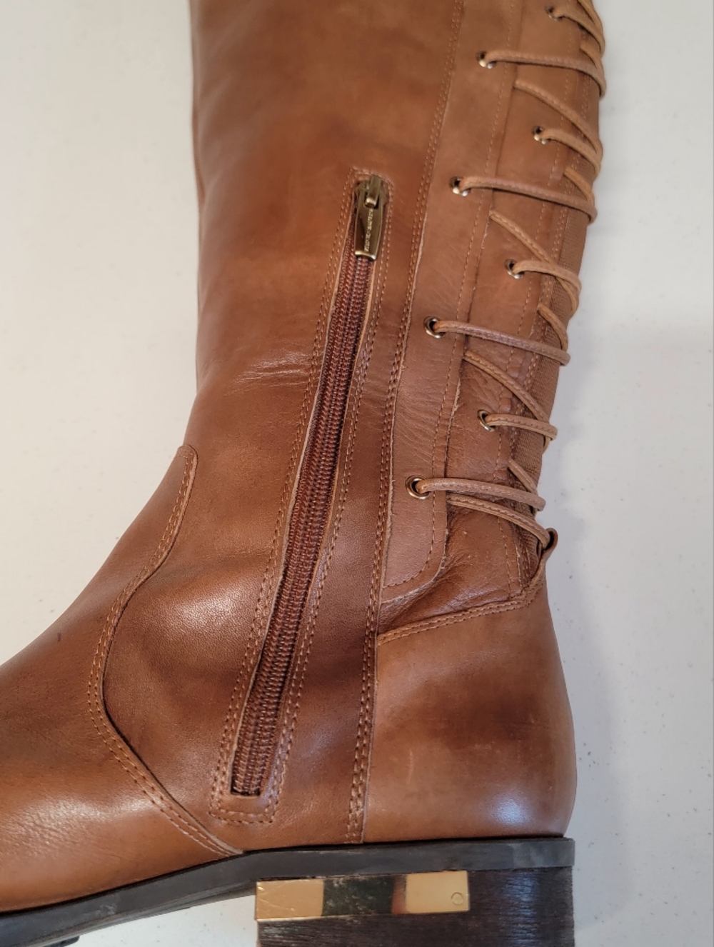 Vince Camuto Tall Leather Riding Boots - Cognac Brown - Picture 13 of 16